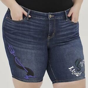 Torrid Disney Ursula Boyfriend Bermuda Jean Shorts 14